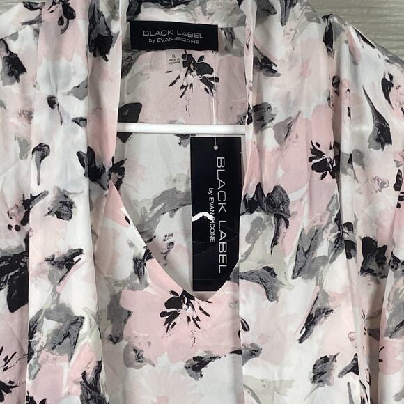 NWT Black Label By Evan Picone Top Womens Size XL V Neck Tie Pink Floral - Picture 3 of 10
